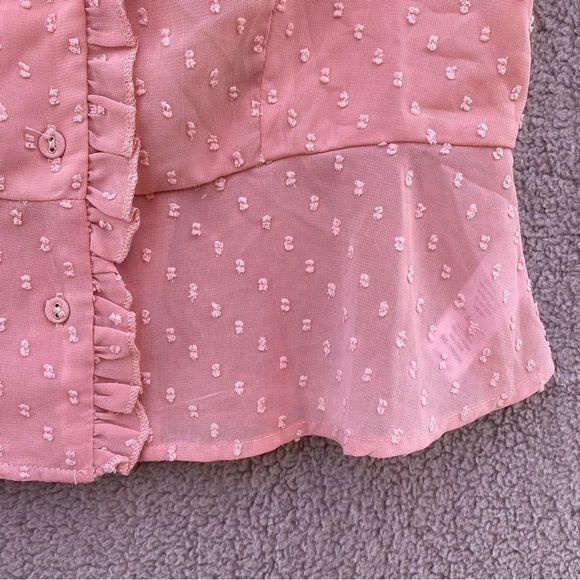 NWOT Chocolate USA Pink Puff Sleeve Crop Shawl Collar Blouse Sz M - Picture 5 of 8